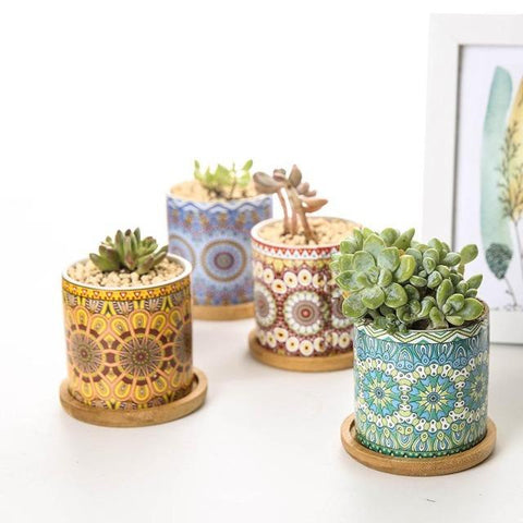 Maya - Indoor Ceramics Mandala Flower Planter - Silky decor