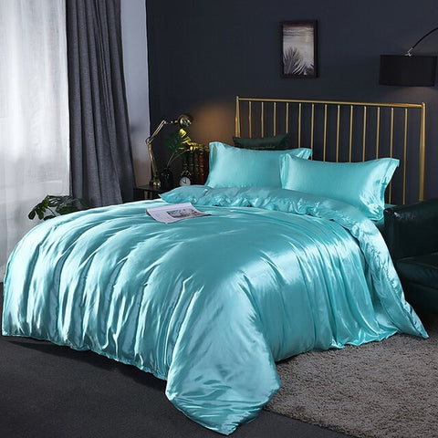 Fitted 4PCS SUPER SOFT Luxury Silk Bedding Set（1 FITTED SHEET+1 QUILT COVER+ 2 PILLOWCASE)