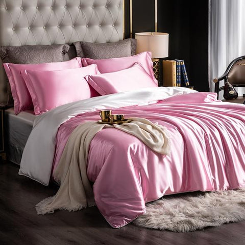 Fitted 4PCS SUPER SOFT Luxury Silk Bedding Set（1 FITTED SHEET+1 QUILT COVER+ 2 PILLOWCASE)