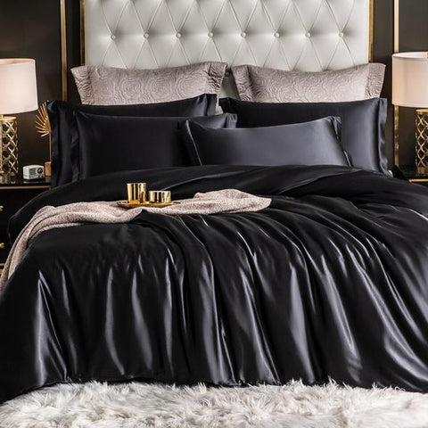 Fitted 4PCS SUPER SOFT Luxury Silk Bedding Set（1 FITTED SHEET+1 QUILT COVER+ 2 PILLOWCASE)