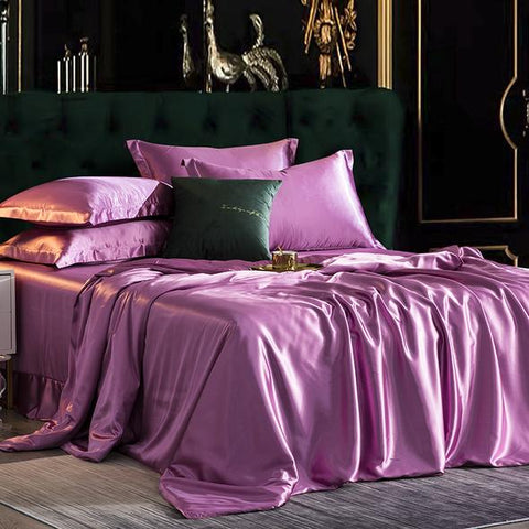 Fitted 4PCS SUPER SOFT Luxury Silk Bedding Set（1 FITTED SHEET+1 QUILT COVER+ 2 PILLOWCASE)