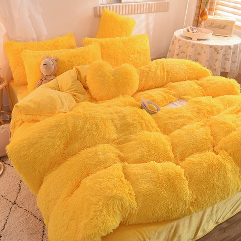 Fluffy Comfortable Bedding 4 Pcs Set (1 Duvet Cover+1 Bed Sheet+ 2 PILLOWCASE)