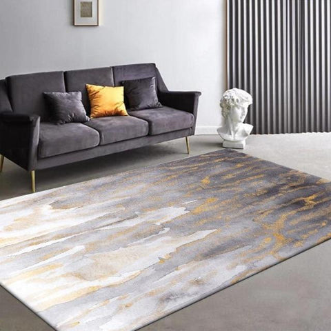 Kiera - Golden Powder Marble Pattern Carpet - Silky decor