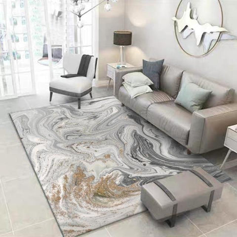 Kiera - Golden Powder Marble Pattern Carpet - Silky decor