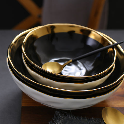 Gold Inlay Ceramic Soup Bowl