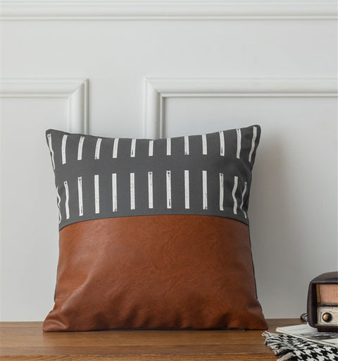 Luxurious Leather and Cotton Cushion Cover