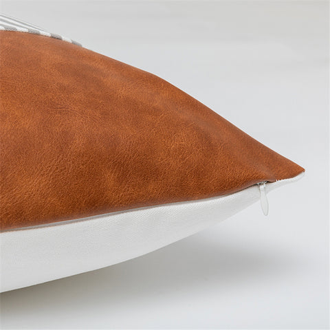 Luxurious Leather and Cotton Cushion Cover