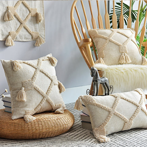 Soft Knitted Tassel Pillowcase