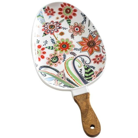 Deidra - Wooden Handle Ceramic Dinner Plate - Silky decor