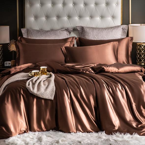 4PCS SUPER SOFT Luxury Silk Bedding Set（1 FLAT SHEET+1 QUILT COVER+ 2 ...