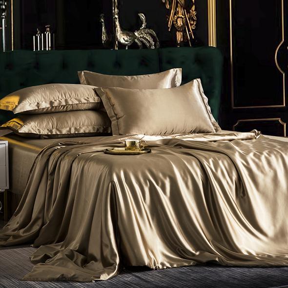 4PCS SUPER SOFT Luxury Silk Bedding Set（1 FLAT SHEET+1 QUILT COVER+ 2 ...