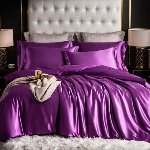 4PCS SUPER SOFT Luxury Silk Bedding Set（1 FLAT SHEET+1 QUILT COVER+ 2 PILLOWCASE)