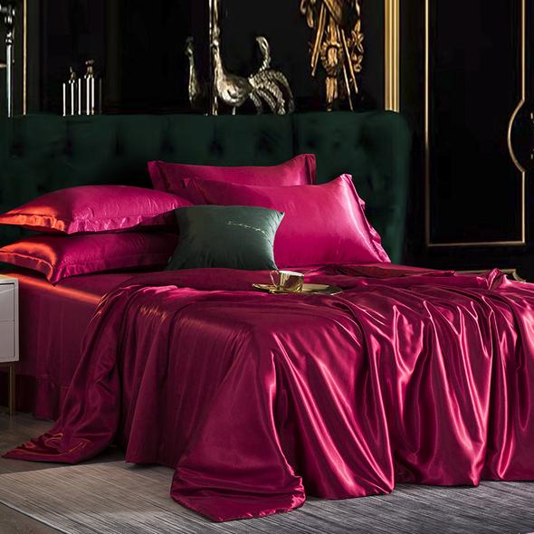4PCS SUPER SOFT Luxury Silk Bedding Set（1 FLAT SHEET+1 QUILT COVER+ 2 ...