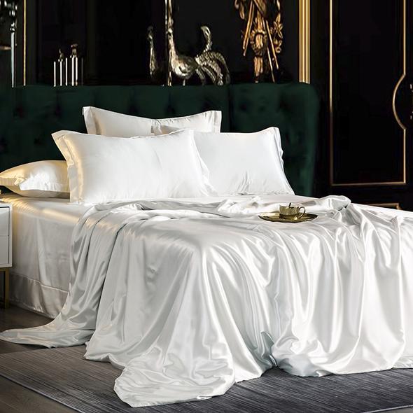 4PCS SUPER SOFT Luxury Silk Bedding Set（1 FLAT SHEET+1 QUILT COVER+ 2 ...