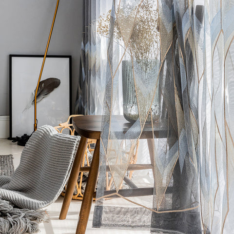 Gold Gray Geometric Tulle Curtain