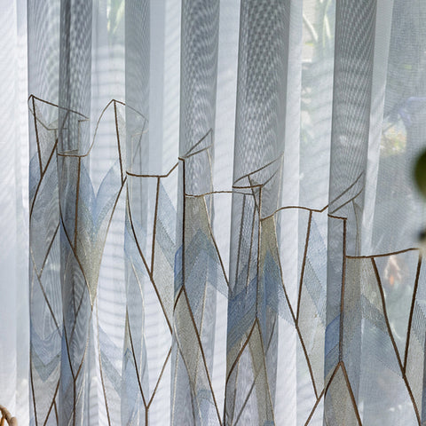 Gold Gray Geometric Tulle Curtain