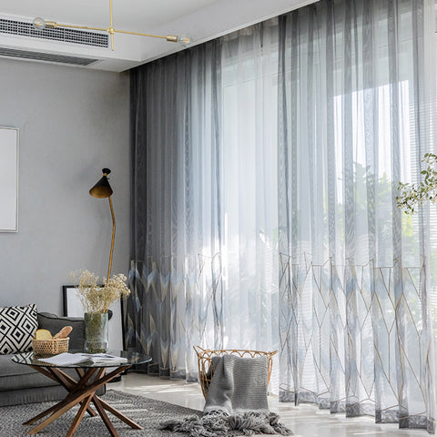 Gold Gray Geometric Tulle Curtain