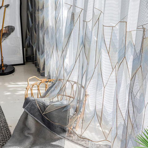 Gold Gray Geometric Tulle Curtain