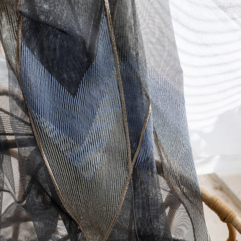 Gold Gray Geometric Tulle Curtain
