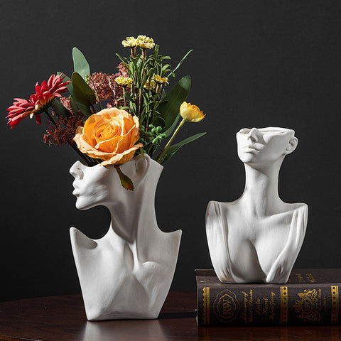 Half Face Ceramic Flower Vase