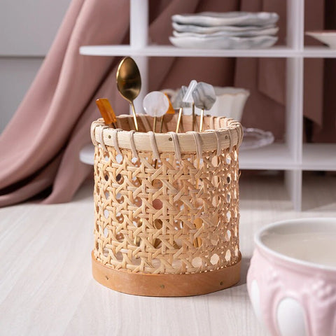 Cylindrical Rattan Storage Basket