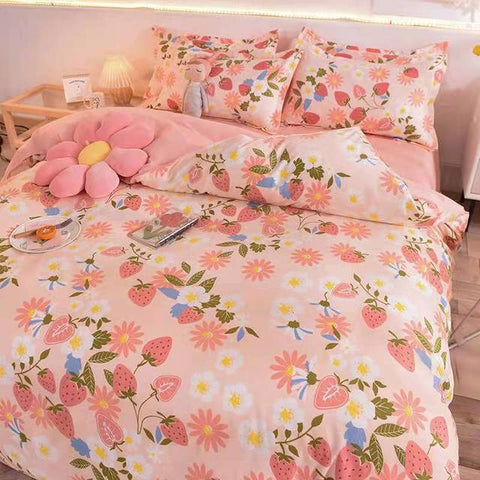 4PCS Duvet Cover ( 1 Duvet Cover + 1 Bedsheet + 2 Pillowcase)