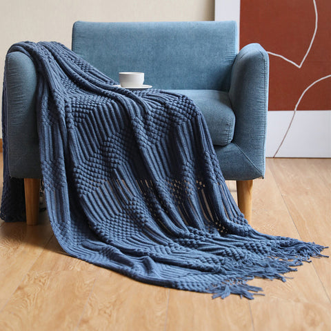 Soft Tassel Knitted Throw Blanket