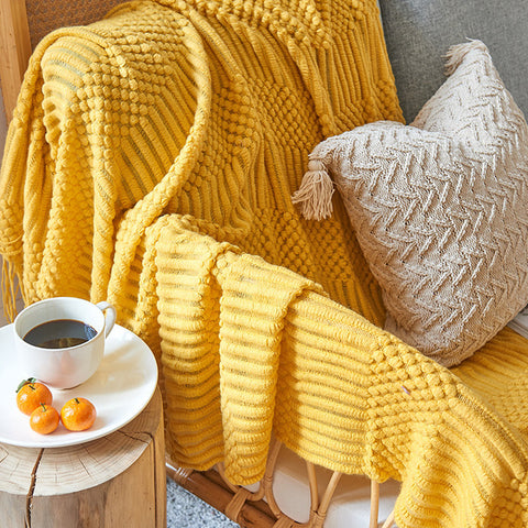 Soft Tassel Knitted Throw Blanket